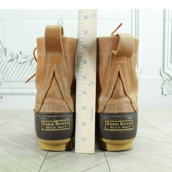 LL Bean Brown Leather Lace Up Unlined Ankle Duck Boots Size 7 Medium - Picture 6 of 9